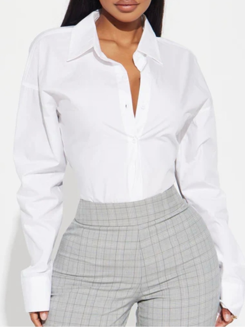 Fashion Nova White Button-Down Collared Shirt